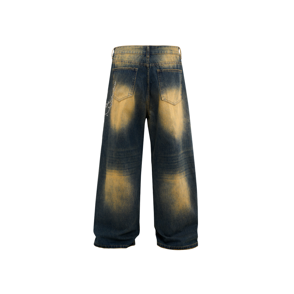 Lanna Muay Thai Vintage Gradient Rhinestone Wide-Leg Jeans