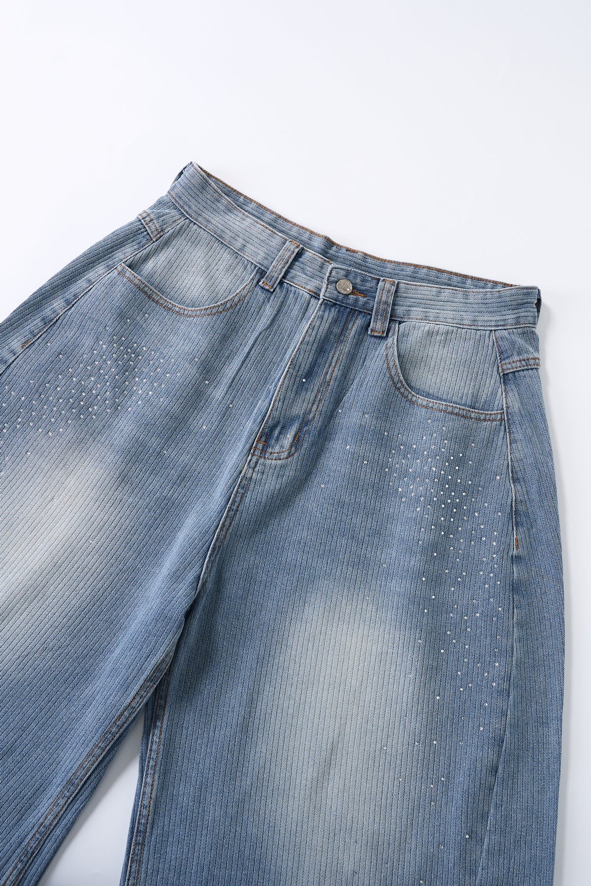 Lanna Muay Thai Rhinestone Denim Culotte Shorts