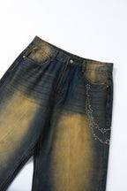 Lanna Muay Thai Vintage Gradient Rhinestone Wide-Leg Jeans