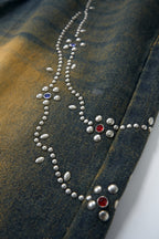 Lanna Muay Thai Vintage Gradient Rhinestone Wide-Leg Jeans