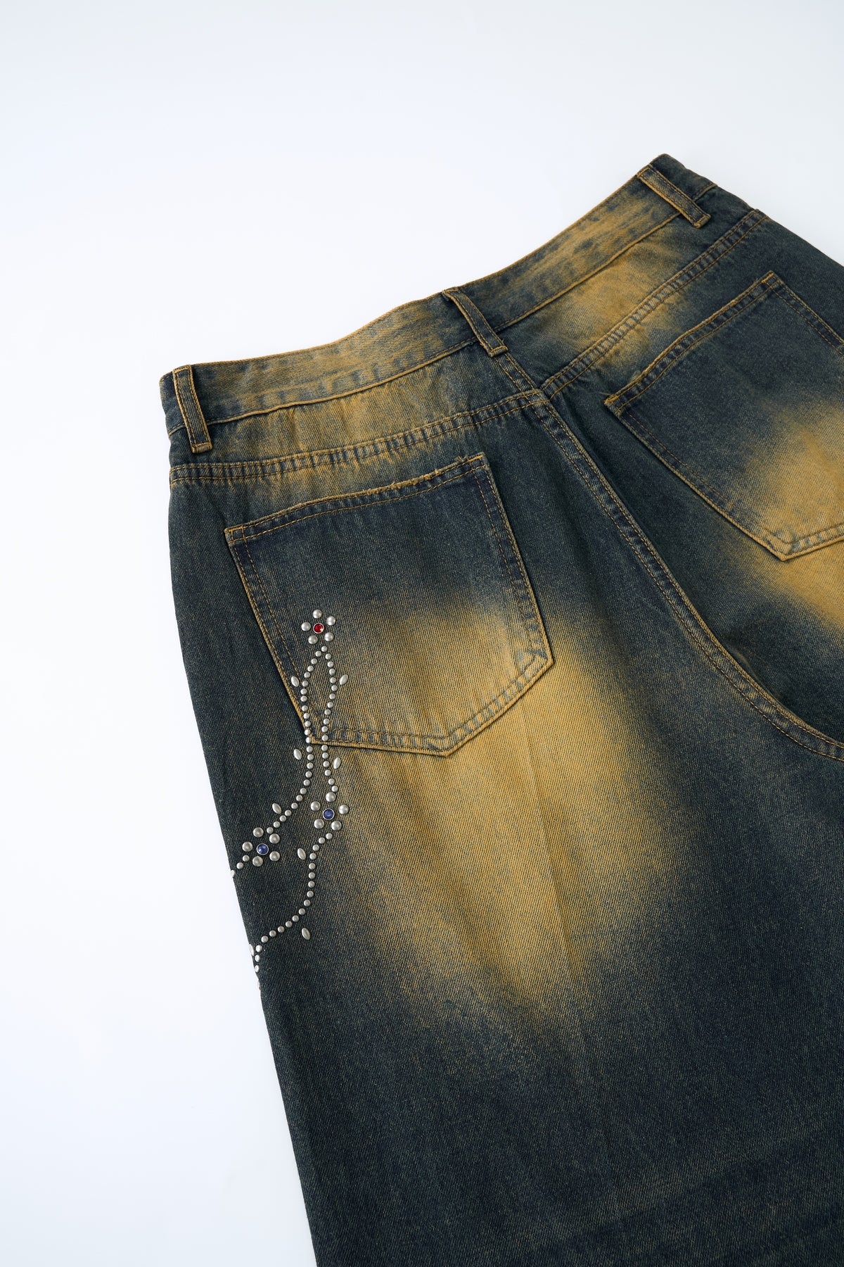 Lanna Muay Thai Vintage Gradient Rhinestone Wide-Leg Jeans
