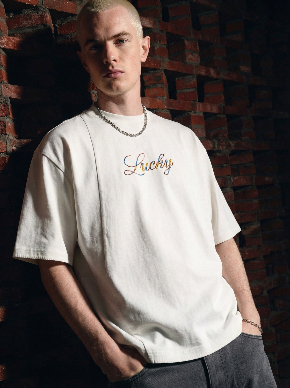 Lanna Muay Thai "Lucky" Rhinestone Letter Tee