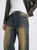 Lanna Muay Thai Vintage Gradient Rhinestone Wide-Leg Jeans